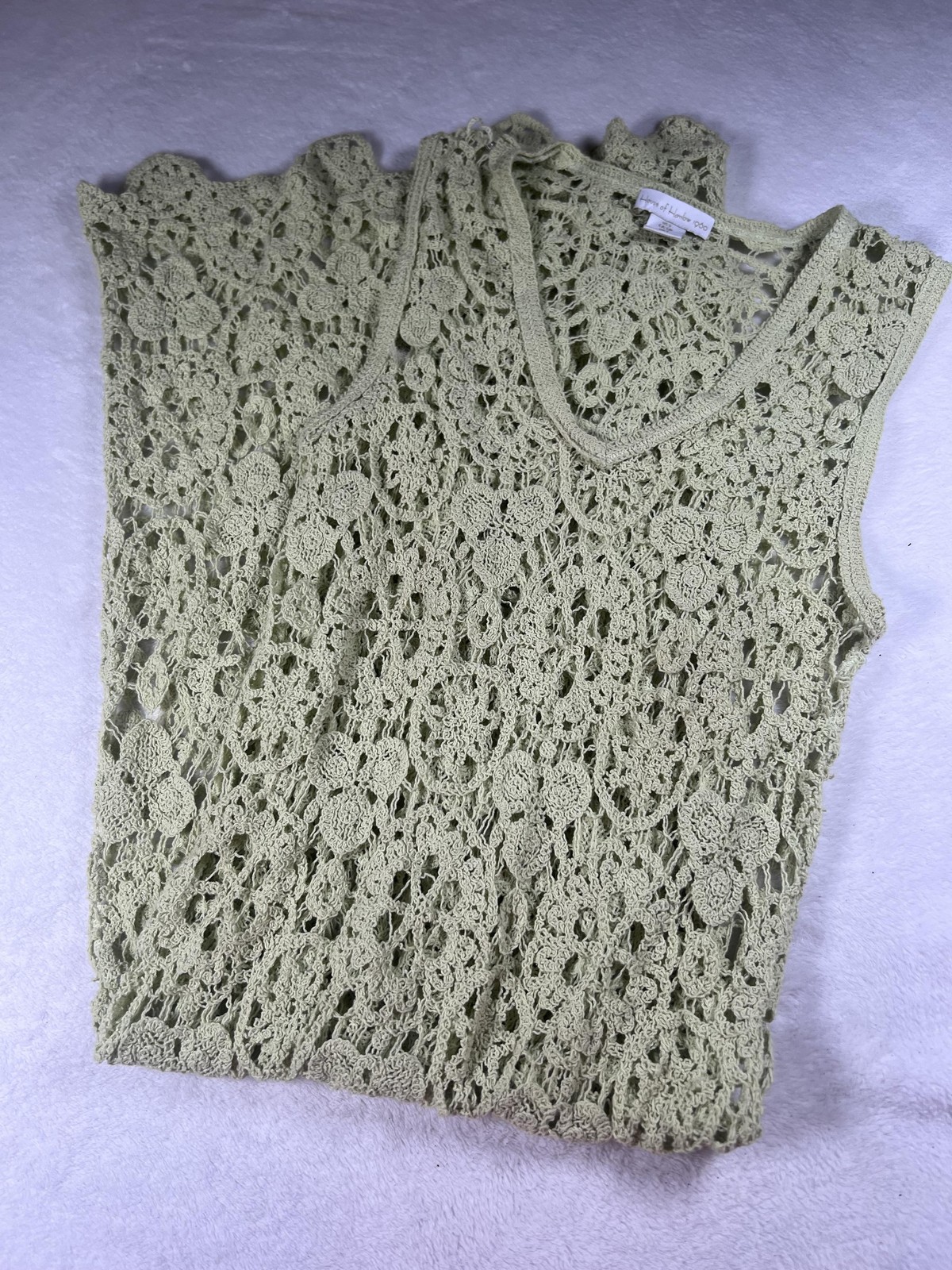 House Of Harlow 1960 Dress Womens S Green Crochet Sheer V Neck Maxi Floral Boho