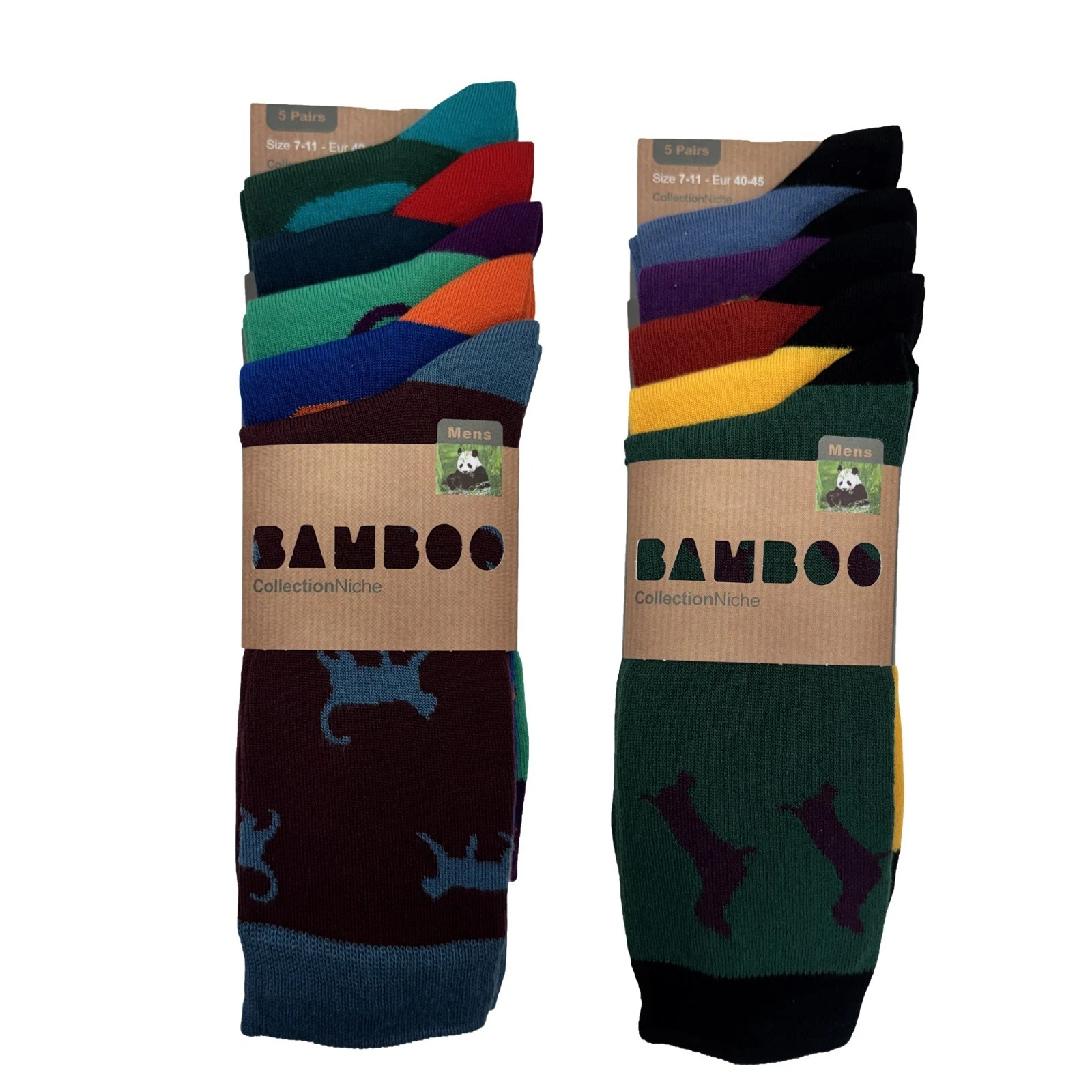 Men's 100% Bamboo Socks 5-Pair Pack Plain Colourful