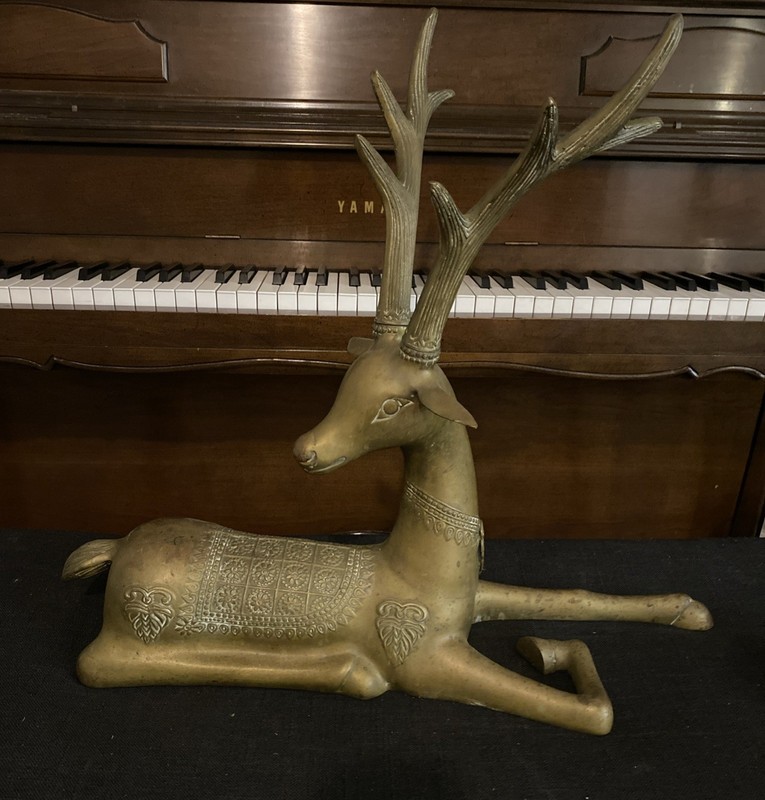 Sarreid style Large Brass Deer Sculpture Vintage 19in Tall By 25in Long