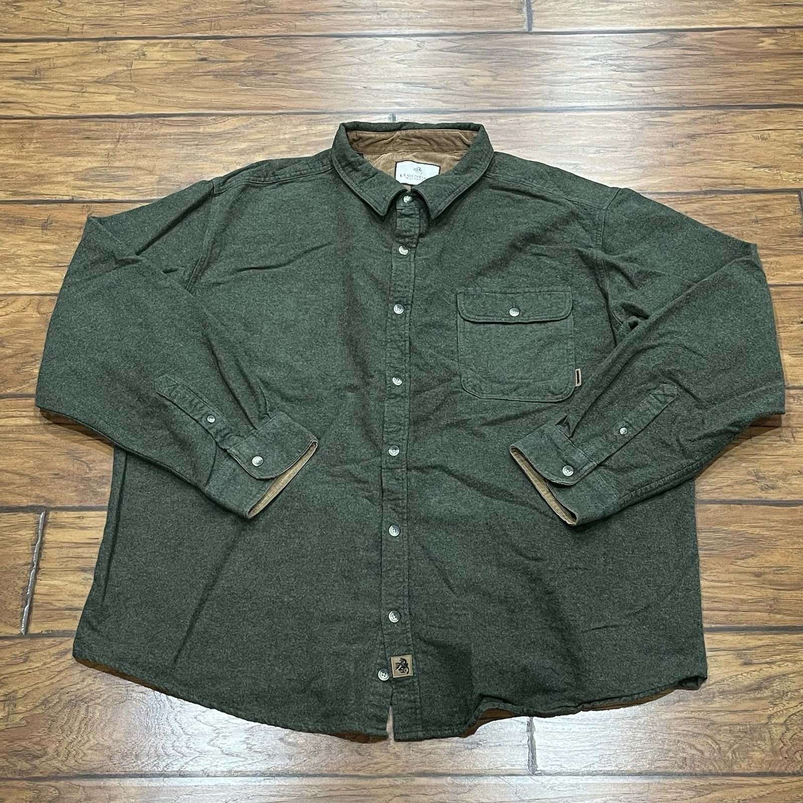 Legendary Whitetails Shirt Men's L Buck Camp Chamois Flannel Corduroy Trim Green
