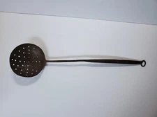 Antique 18.25" Wrought Iron Sieve STRAINER LADLE Hearth Primitive Farm Homemade