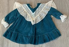 Vintage Just Adorable Blue Velvet Dress Lace Collar Sz 12 Months Paper Tag 6083P