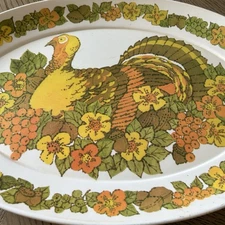 Vintage MCM 1970s Melamine Large Thanksgiving Turkey Platter