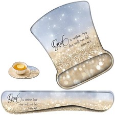 Keyboard Wrist Rest Pad and Ergonomic Mouse Pad Wrist Rest with Coaster Set...