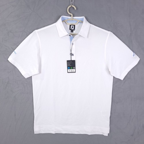 FootJoy FJ Herren Golf Shirt Medium Kurzarm Logo Einfarbig Weiß THE SEAGATE CLUB