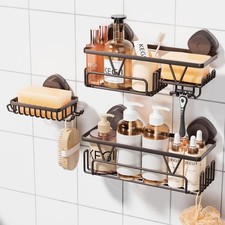 Suction Cup Shower Caddy   3 Pack Suction Cup Shelf with Soap Holder  Hooks,...