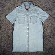 Levi's Louisa SS Relaxed Fit Denim Button Up Shirt Dress Women's M Blue Pockets