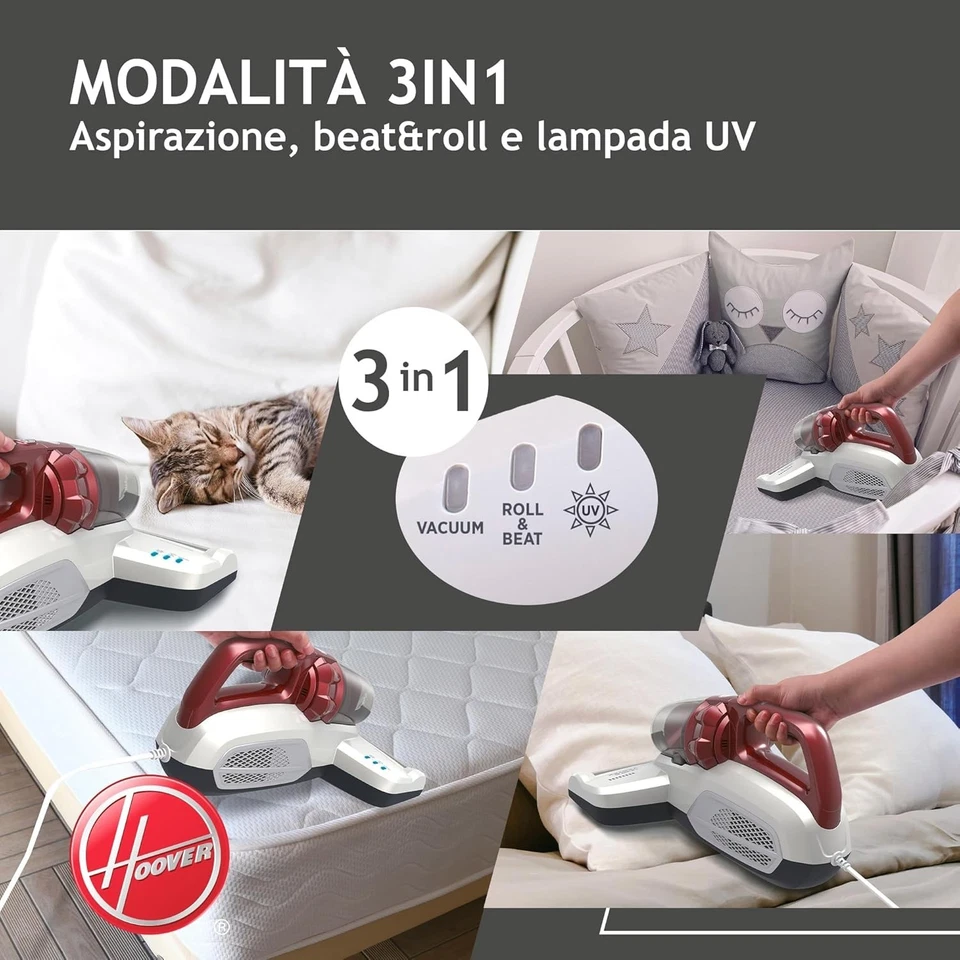 Hoover Ultra Vortex MBC500UV 011 Battimaterasso con Luce UV-C 500W, 0,3l - Immagine 3 di 4