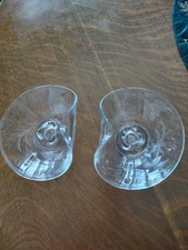 Vintage MCM Pair Clear Glass Candlestick Holders Etched Wheat