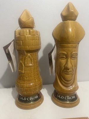 1969 Vintage Light Castle & Pawn Old Crow Whiskey Chess Pieces Decanters