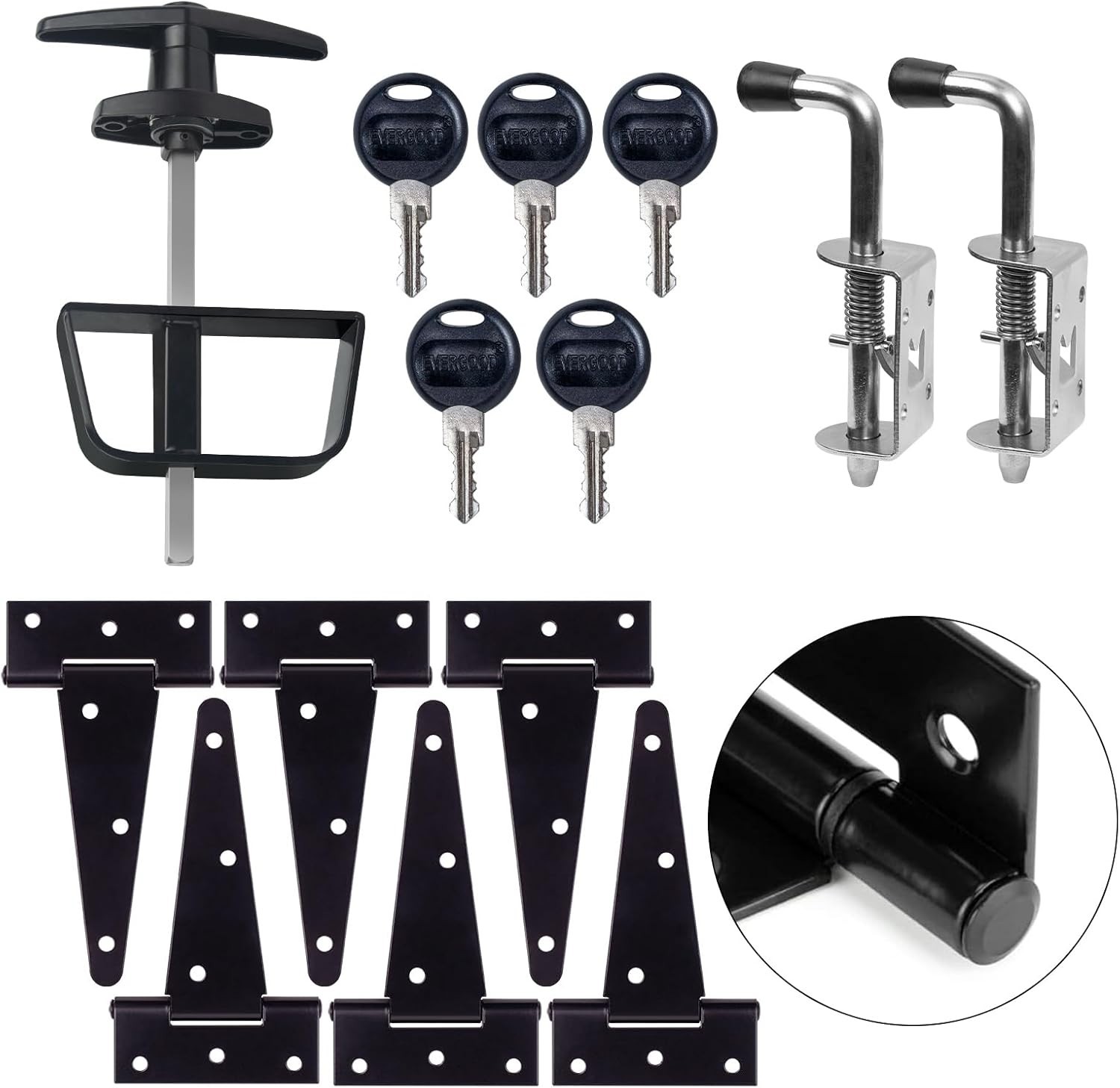 Shed Door Hardware - Complete with Hinges, Latches, and T-Handle Lock - Inclu...