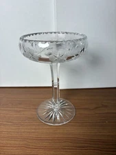 VINTAGE Brilliant Cut Glass Tall Pedestal Compote Bowl Candy Dish 8 Inch