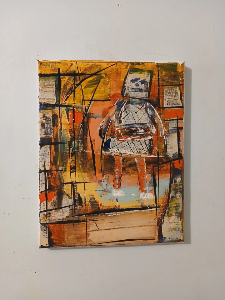 Cuadro acrílico abstracto original sobre lienzo "Halloween años 50" Foto 4 de 4