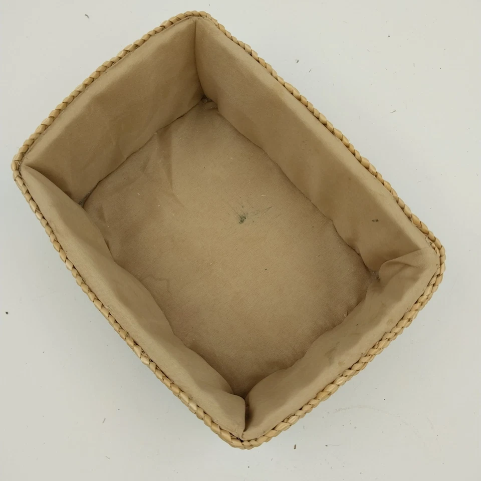 Handwoven Rattan Storage Basket Organizer 2-Tone with Sewn Liner Rectangular 7" - Image 3 of 4