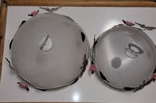 Vintage? 2  Screen Food Covers w/Flowers Butterflies Metal 8