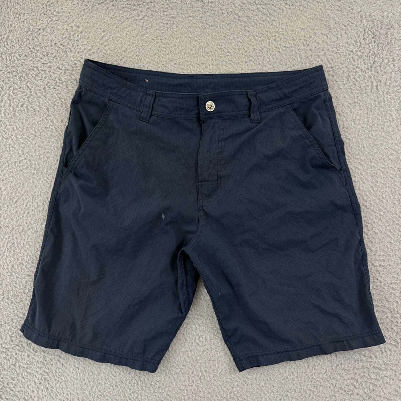 PrAna Shorts Men 34 Blue Nylon Stretch Hiking Drawstring Chino Casual Outdoor 9"