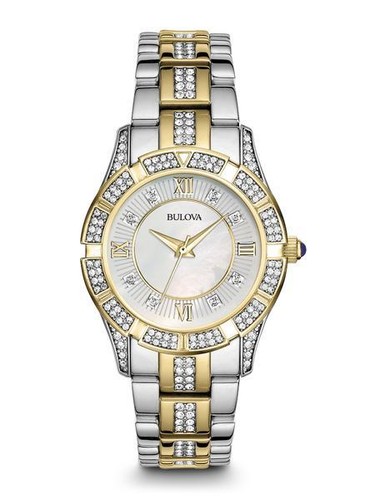 Bulova 98L135 Women's Genuine Crystals Yellow Gold & Silver Tone Dress Watch - Picture 2 of 4