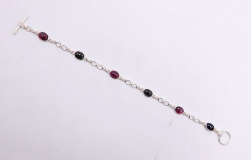 5.60 GM 925 Plata Maciza de Ley Natural Multi Turmalina Bisel Pulsera M-4154 - Imagen 3 de 4