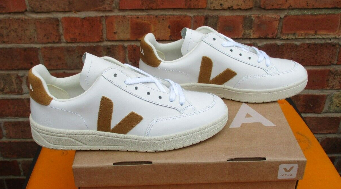 Ladies Veja Trainers V-12 Leather Extra White Camel Brown UK 6 Brand New Boxed