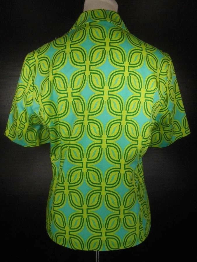 Beautiful Women's 10 Coldwater Creek Green Geometric Lined Button Blazer Jacket - Image 4 of 4