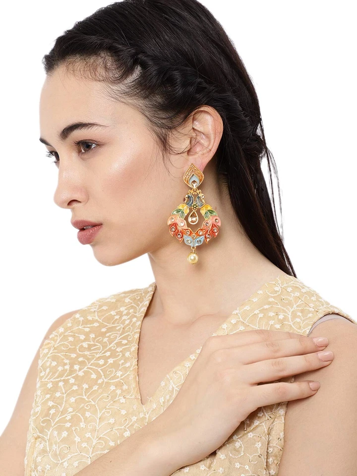 Conjunto de aretes de piedra Kundan estilo perla multicolor estilo Bollywood indio Foto 4 de 4