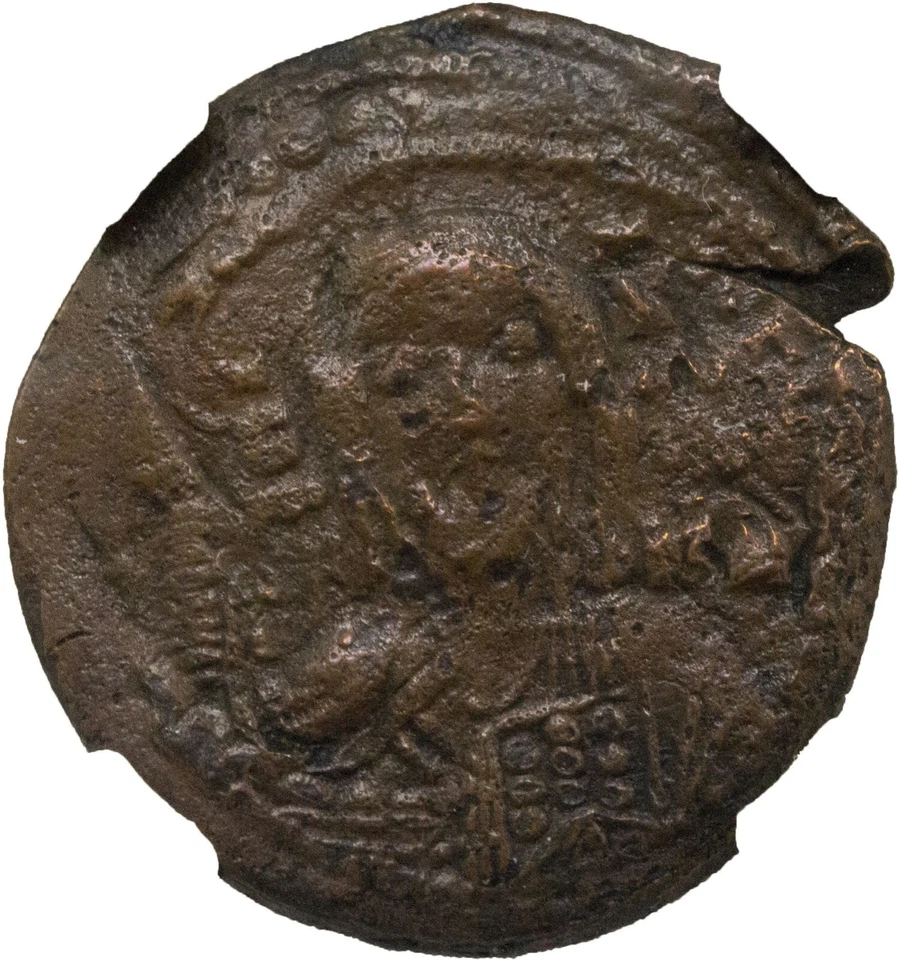 Folles/Busto de Cristo de bronce bizantino 976-1025 CE certificado NGC (grado premium) Foto 2 de 4