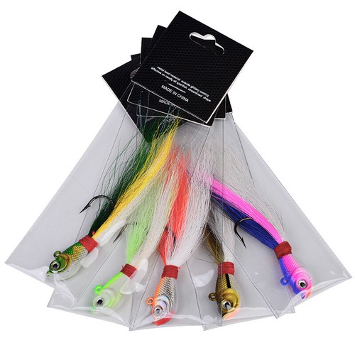 5 Pack Saltwater Bucktail Jigs Head Striper Fluke Bass Teaser Fishing Lure Bait eBay