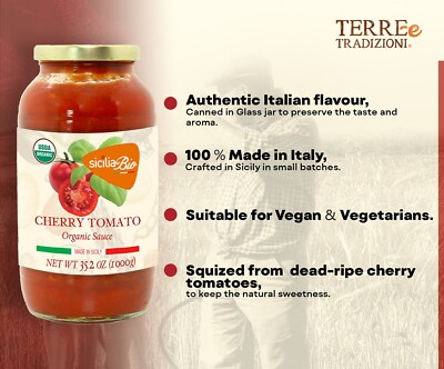 Cherry Tomato Marinara, Organic Sicilian Sauce   Authentic Italian,  2 Jar Pack
