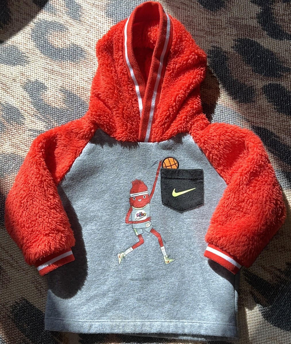 Retro Nike Zig 12m Hoodie Red Grey Fur Fuzzy Fleece Cosy Baby
