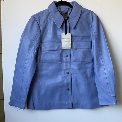 Muubaa Leather Womens pocket front leather shacket in cornflower blue US8 UK12  - Picture 5 of 8