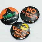 Lot of 3 Vtg 90's Halloween Adult Pins = Pin backs = Metal / 2" diameter = NOS