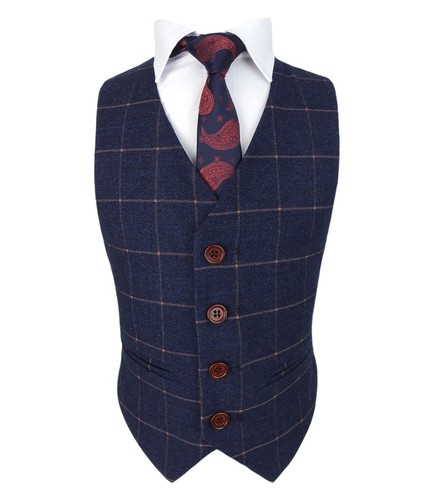 Kinder Exclusive Dunkelblau Gold Slim Fit Karo Jungen Anzug Prom Taufe Suits - Picture 6 of 11