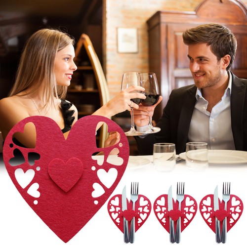 4~20 Pcs Love Heart-Shaped Wedding Tableware Pouch Cutlery Bag, Valentine's Day