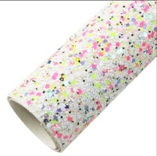 White Rainbow Chunky Glitter FAUX LEATHER ROLL 12" x 55" 1147812 Matted back