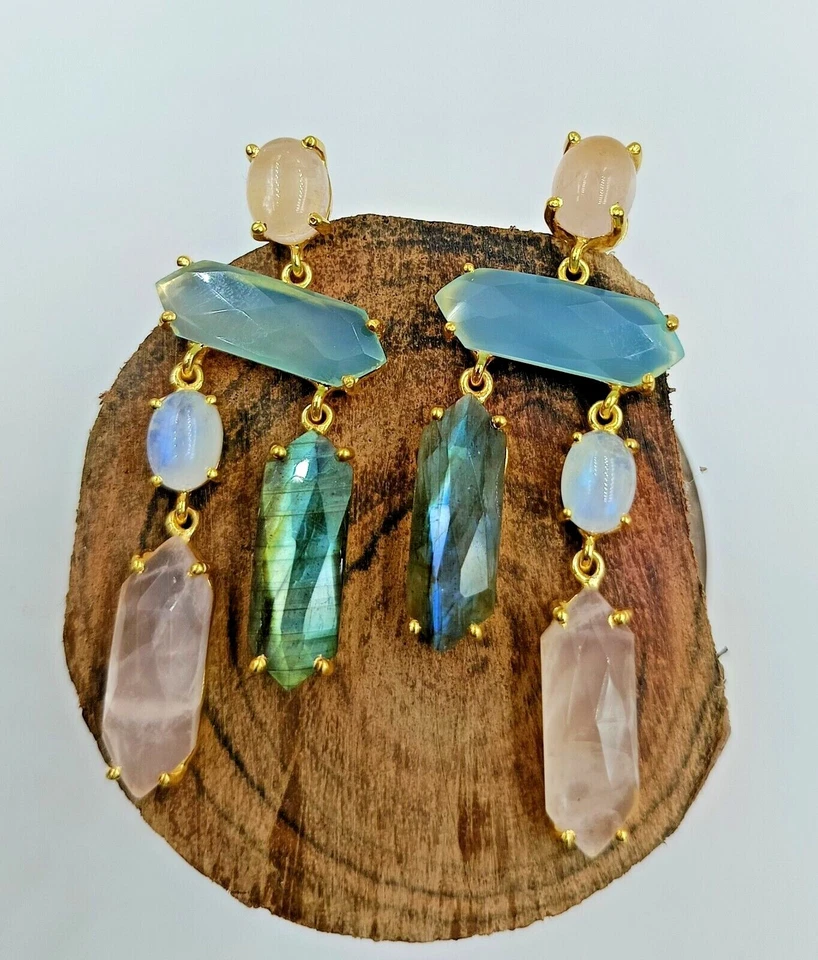 Brinco de prata esterlina 925 com chapeamento de ouro multicolorido natural - Imagem 3 de 3