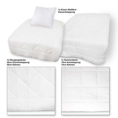 4 Jahreszeiten Steppdecke Komplettset Bettdecke 135x200cm Kissen 80x80cm 1000gr - Bild 3 von 10