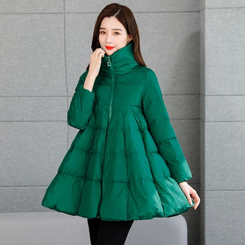 Lady Puffer Coat Flared Pleated Thermal Padded Jacket Overcoat Outerwear Tops  - Bild 6 von 12
