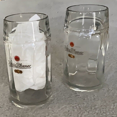 (2) KöNIG PILSENER German Heavy Glass Beer Stein Mugs Tankards 1.0 Liter Large