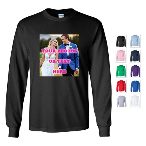 PERSONALIZED CUSTOM PRINT YOUR OWN PHOTO OR TEXT LONG SLEEVE T-SHIRT TEE MEN'S