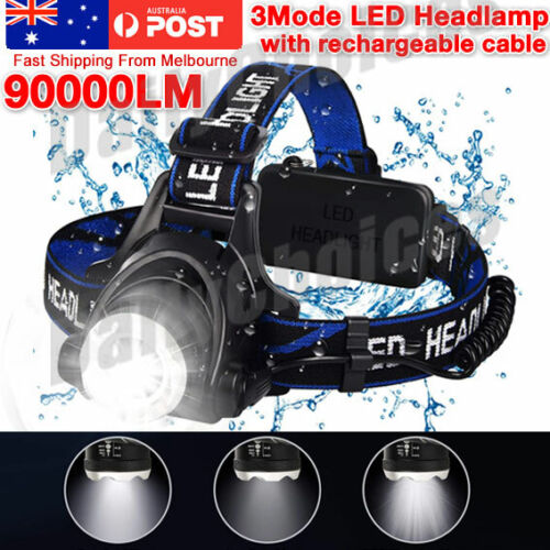 LED Head Torch Headlight CE Camping Headlamp USB Rechargeable Waterproof - Picture 1 of 10