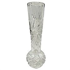Clear Hand Cut Crystal Tall Bud Vase 6  