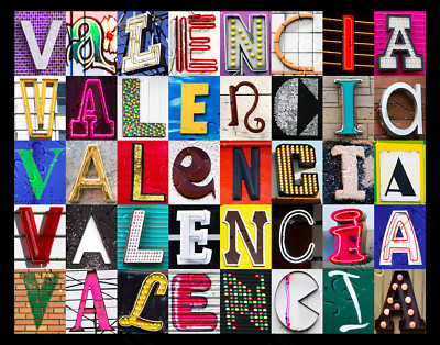 VALENCIA Name Poster featuring photos of actual sign letters