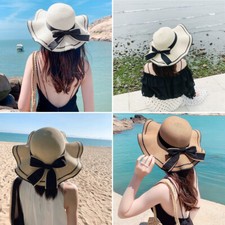 Fashion Women Girls Summer Beach Sun Hats Wide Brim Straw Hat for Women with Bow