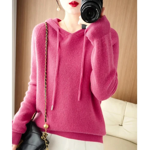 Damen Strick Pullover Hoodie Langarm Slim Fit Komfort Freizeit Pulli Mode - Bild 37 von 38