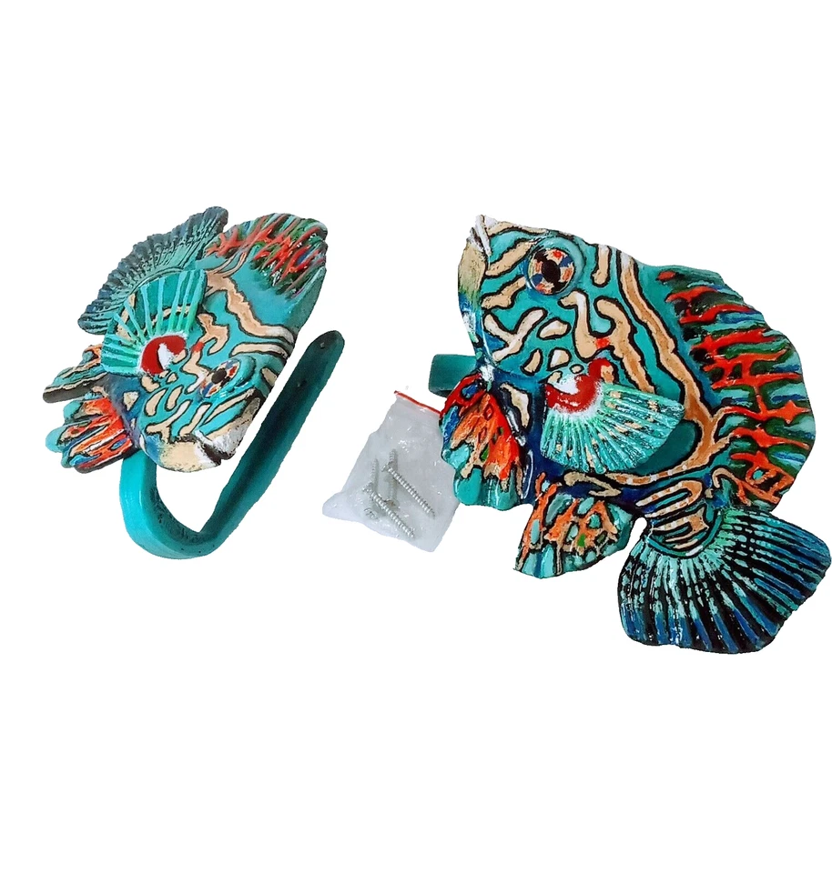 1 set of  Tropical Curtain panel hooks Handcrafted/painted  Tropical fish - Image 4 of 4