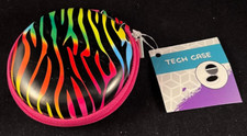 Tech Case - Earbuds Case - Hard Sides - Zipper - Cord Storage - Rainbow Zebra