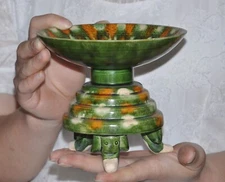 5.8" old China dynasty tangsancai tao porcelain compote tray Plate disc statue