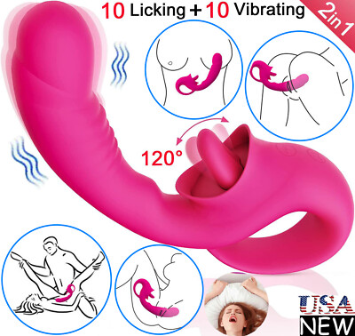 2in1-Licking-Vibrator-Tongue-Nipple-Clit-Women-Rechargeable-Toy use Lubricant US
