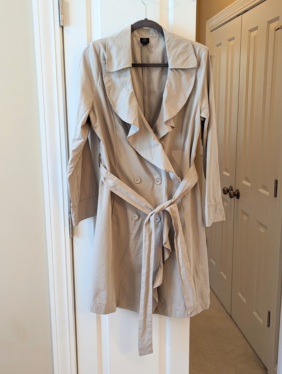 SAKS FIFTH AVENUE Womens Ruffle-Trimmed Trench Coat Size 14