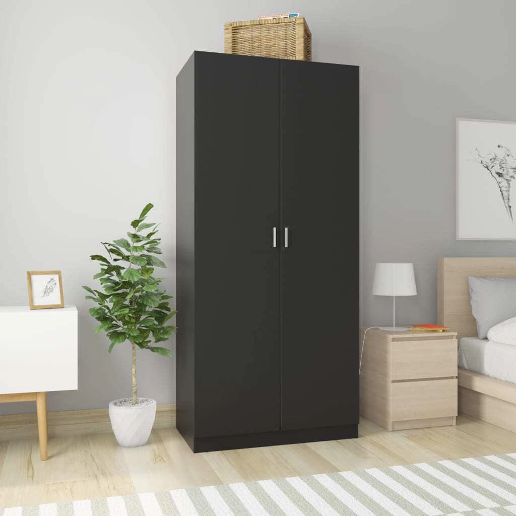 Freestanding Wardrobe Black 90x52x200 cm Large Compartment with a Hanging Rod